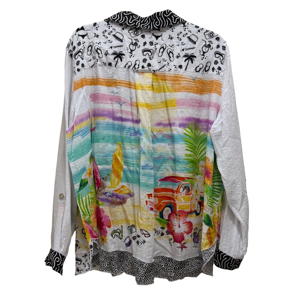 John Mark Womens Button Down Beach Print Blouse Top Summer AOP Plus Size 1X - Picture 5 of 7